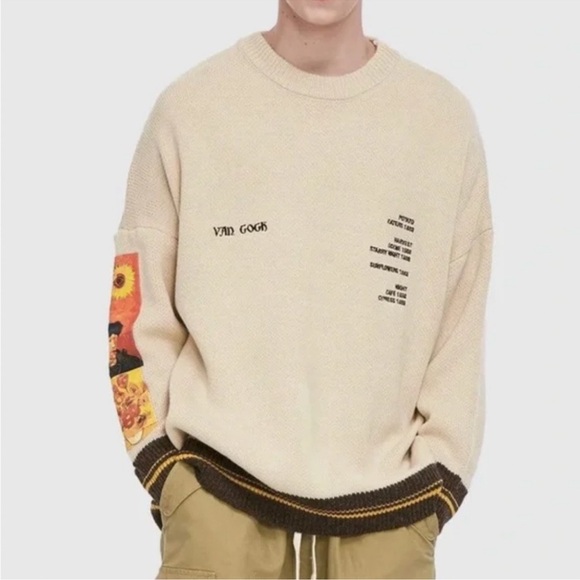 NWT Aelfric Eden Sunflowers & Self-portrait of Van Gogh WORKS OF ART Sweater - Picture 3 of 9